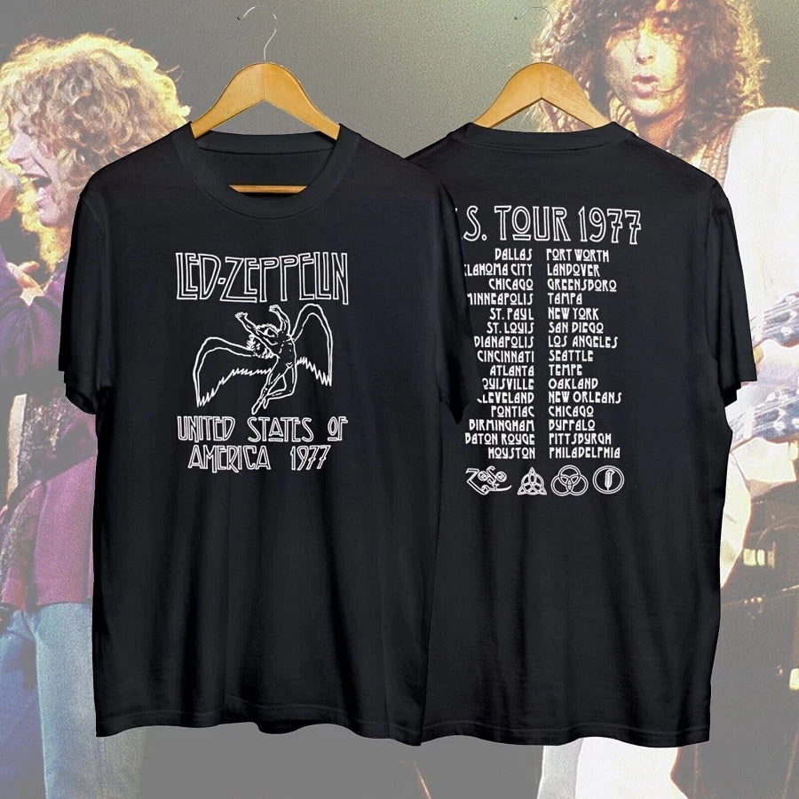 VTG Led Zeppelin 1977 American Tour Black Mens T-Shirt Tee Unisex Vintage S-5XL