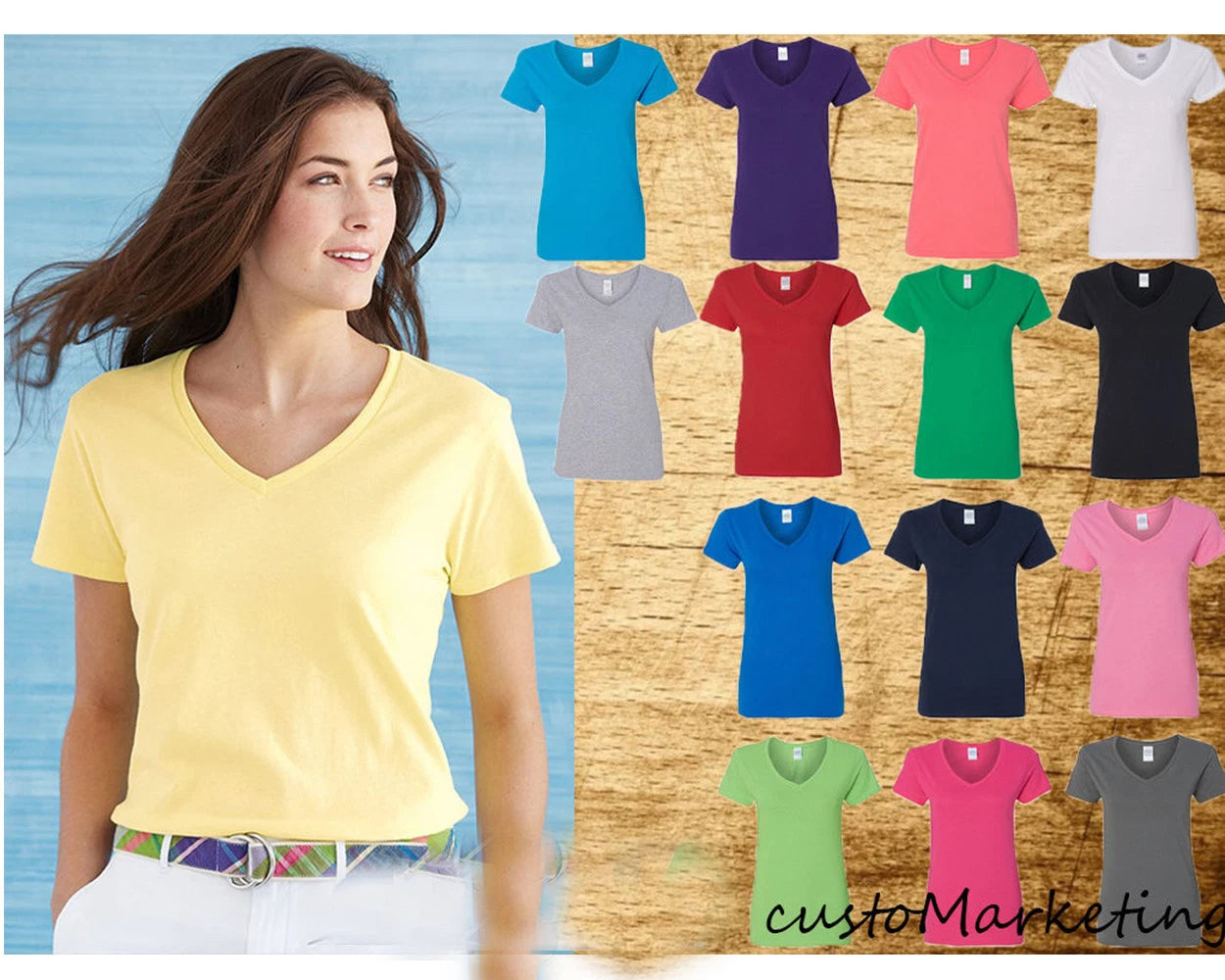 LOWEST PRICE Gildan Ladies Cotton Womens V-Neck T-Shirt  Tearaway Label - 5V00L