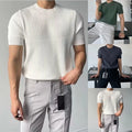Men Slim T-shirt Knitted Elastic Short Sleeve Polyester Regular Length