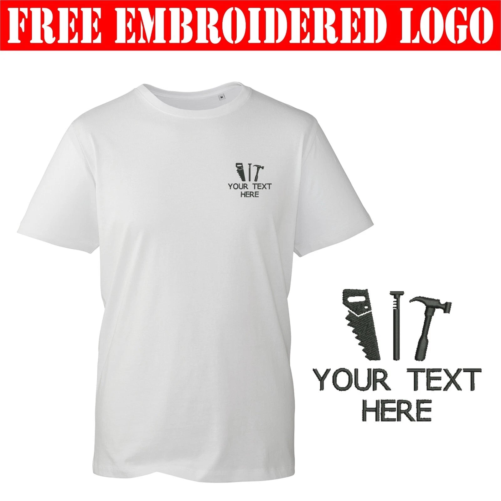 Embroidered Personalised Carpenter Left Chest T-Shirt Hammer  Woodworking Tee