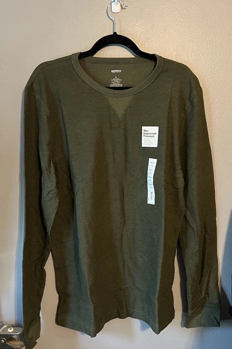 Sonoma Men’s Large Dark Green Crewneck Shirt Long Sleeve Double Knit Soft