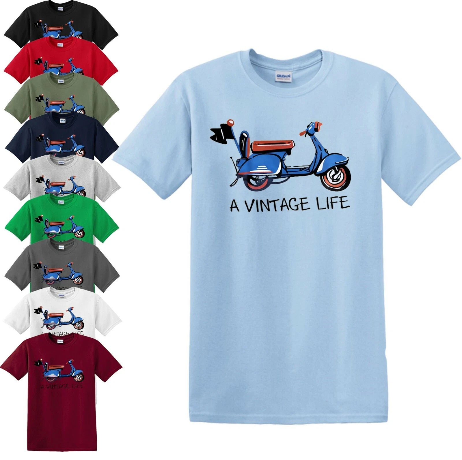 VINTAGE LIFE VESPA T-SHIRT Biker Motorcycle Scooter Rider Retro Mod Sca New Top