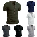 Mens V Neck T Shirt Short Sleeve Slim Fit Casual Muscle Tee Top Button Blouse