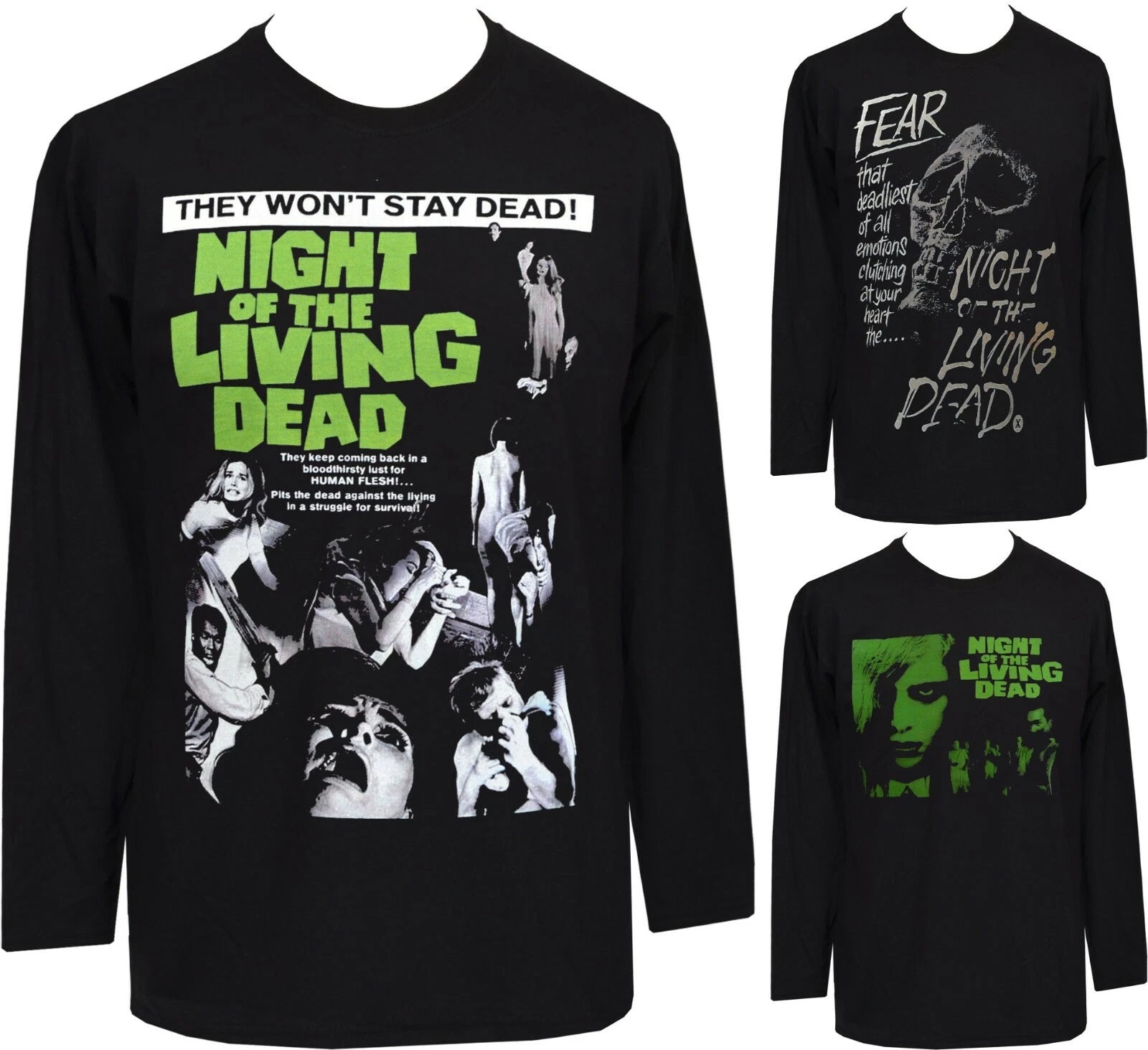 Night of the Living Dead Mens Long Sleeve Horror Top George Romero Zombie Gothic