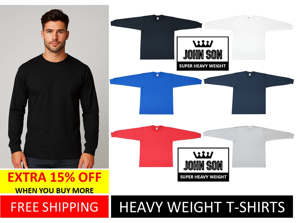 Plain Long Sleeve T-shirts [M~4XL] Round Neck Super Heavy Weight Blank[JOHN SON]