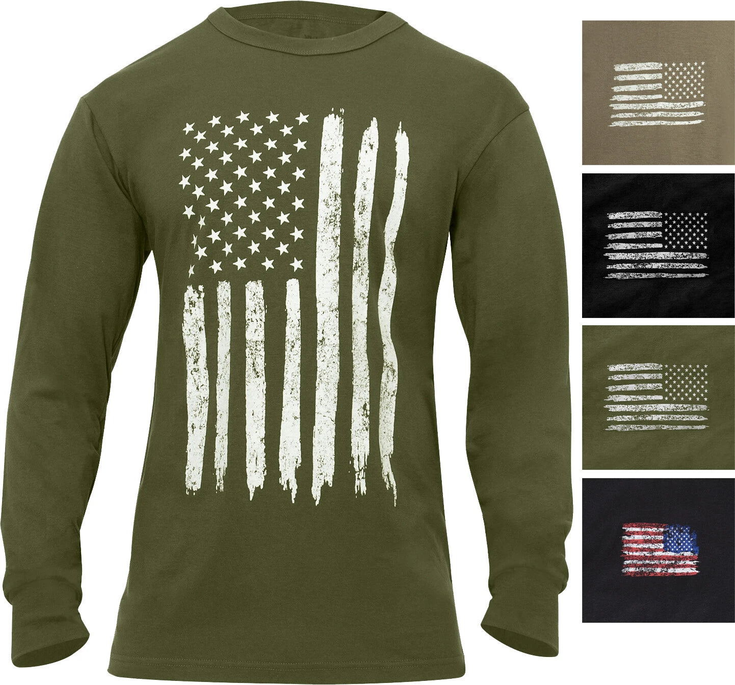 USA Flag Long Sleeve T-Shirt Distressed US Flag Support American Pride Tee Shirt