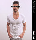 Pistol Boutique Herren Weiß Enganliegend Einfarbig Unbedruckt Tief V-Neck Logo T
