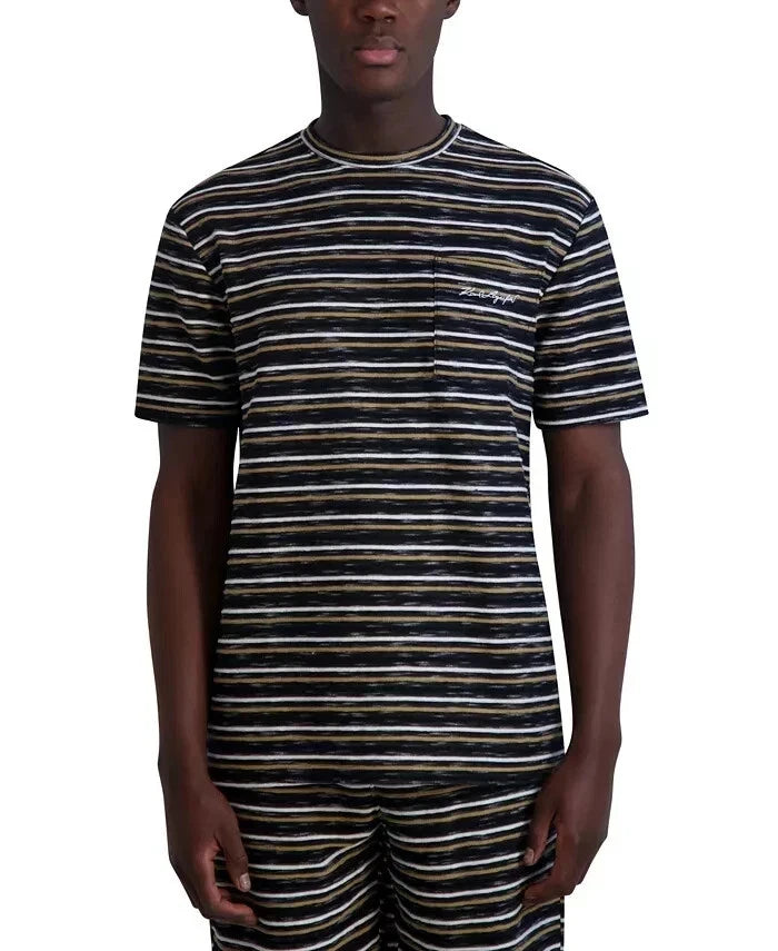KARL LAGERFELD Textured Striped Black T-Shirt Cotton Lightweight Regular Fit L