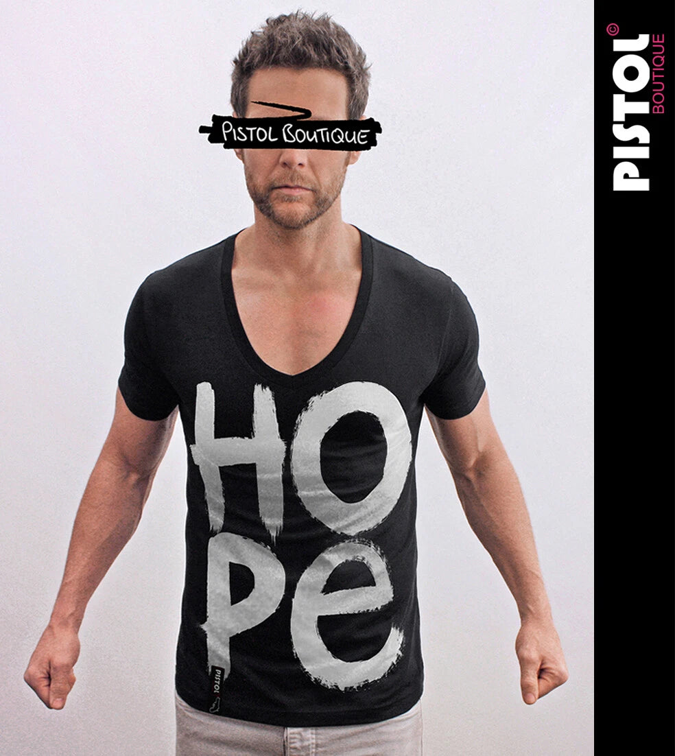 Pistol Boutique Men's Fitted Black Deep V neck HOPE PAINT GRAFFITI T-shirt