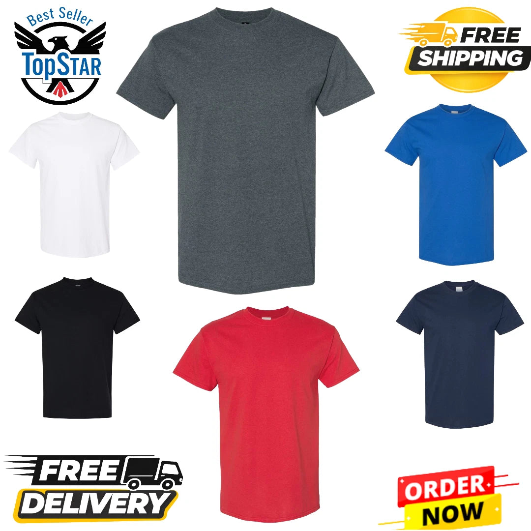 Gildan 5000 Heavy Cotton T-Shirt Unisex Blank Tee Short Sleeve S-XL Bulk Plain