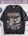 Men Vintage Washed Anime Graphic T Shirt Retro Streetwear Cotton Casual Tee