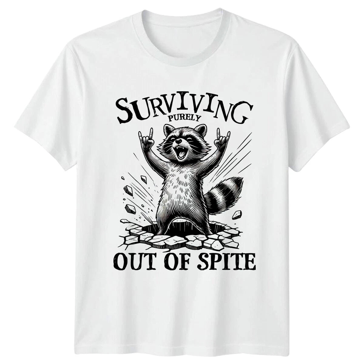 Surviving Purely Out Of Spite Raccoon Animals Mens T-Shirt Womens Tee Graphic