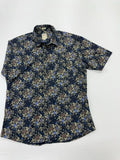 Dapper Men Blue Floral Slim Fit Shirt 2XL Vintage Button-Up 100% Cotton