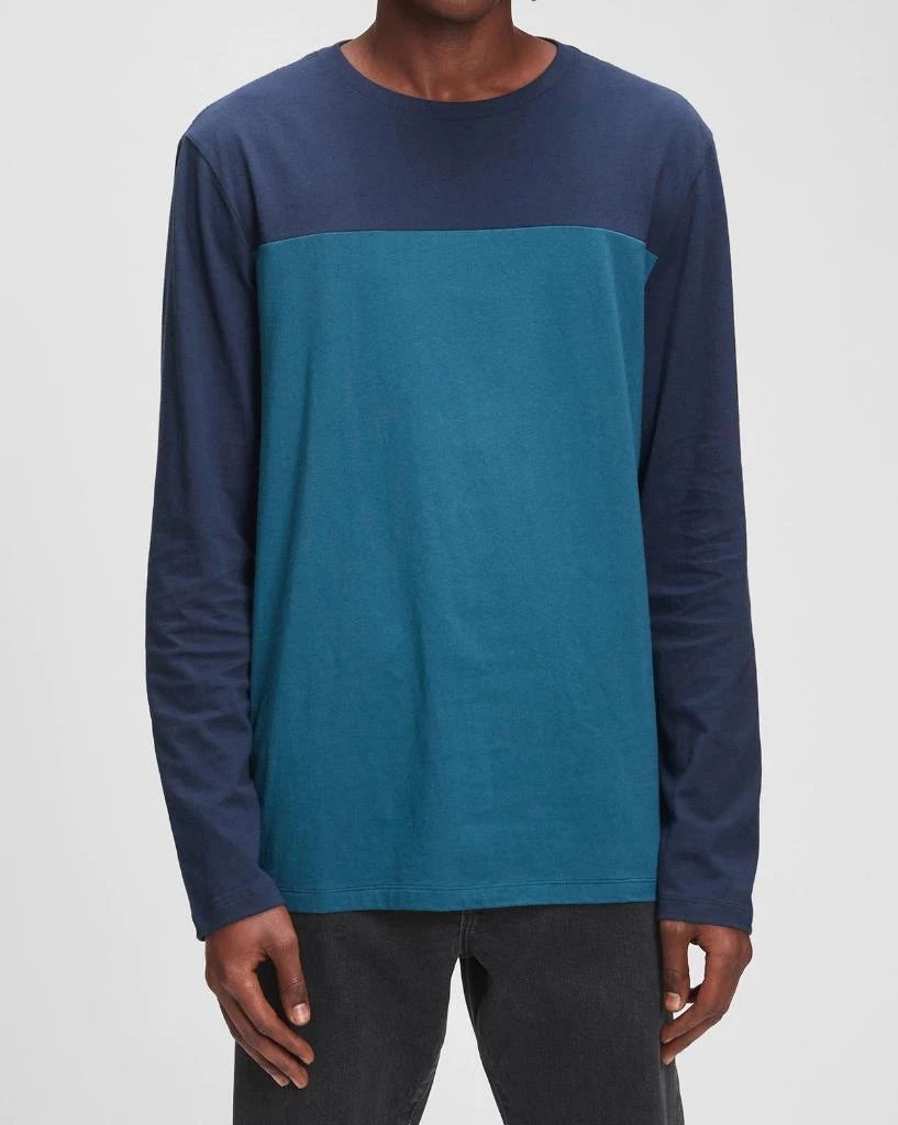 NWT Mens GAP Everyday Soft Crewneck T-Shirt 100% Cotton LONG SLEEVE Blue Tee *W1