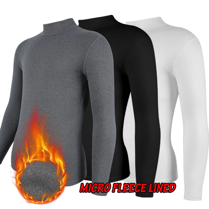 Men Turtleneck Shirt Long Sleeve Pullover Thermal Underwear Mocha Fleece Lined