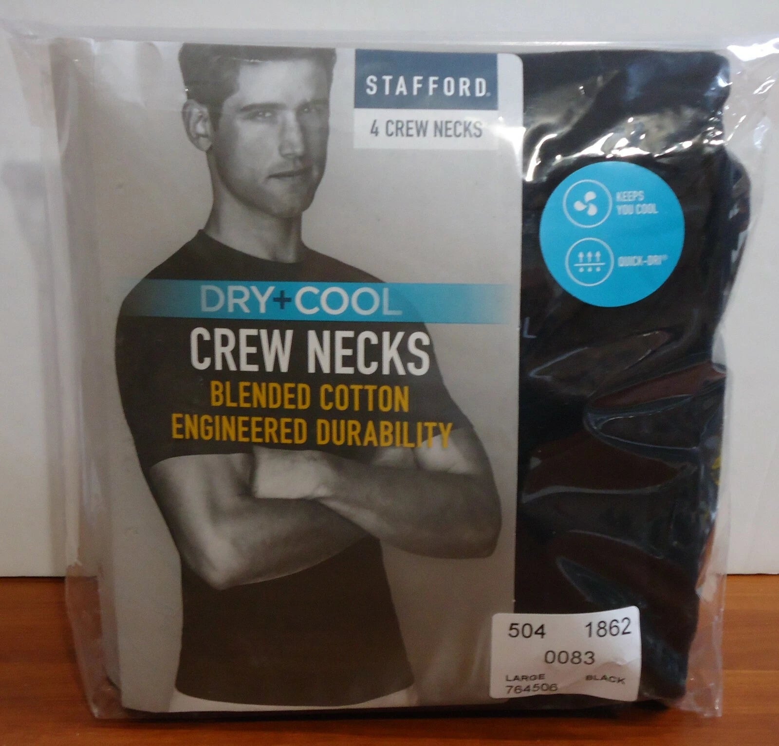 Stafford 4-Pack Men's Blended Cotton Dry+Cool Crew-Neck T-Shirt Black