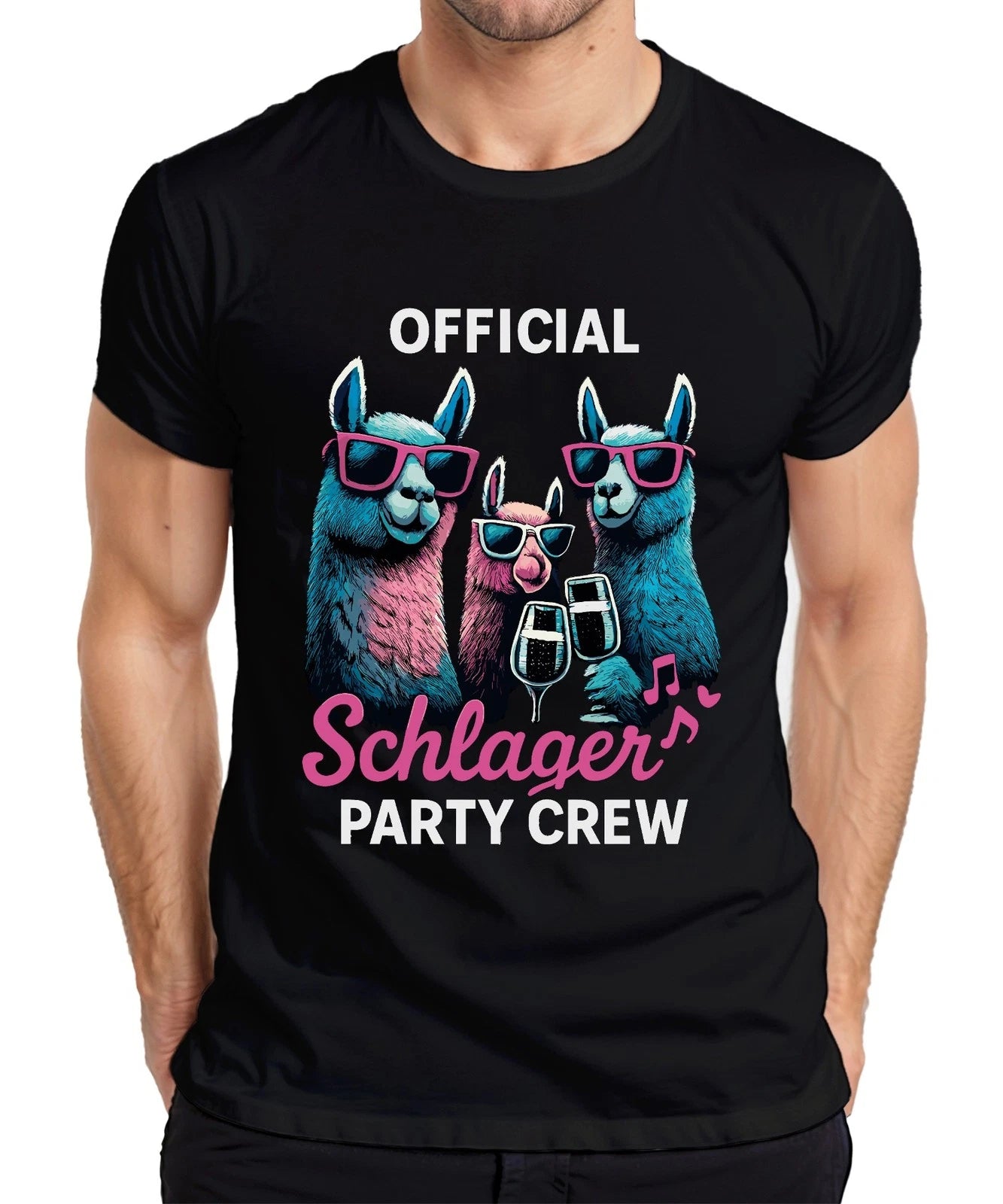 Schlager Party Crew Official Alpaca Llama Prosecco Music Fan Club Mens T-Shirt