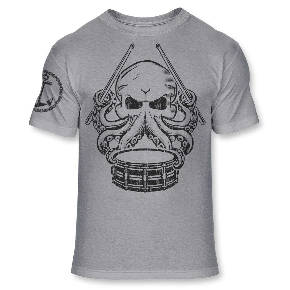 Cthulhu Skull Drummer T-Shirt - Kraken Skull Octopus Drumming Band Shirt - D001