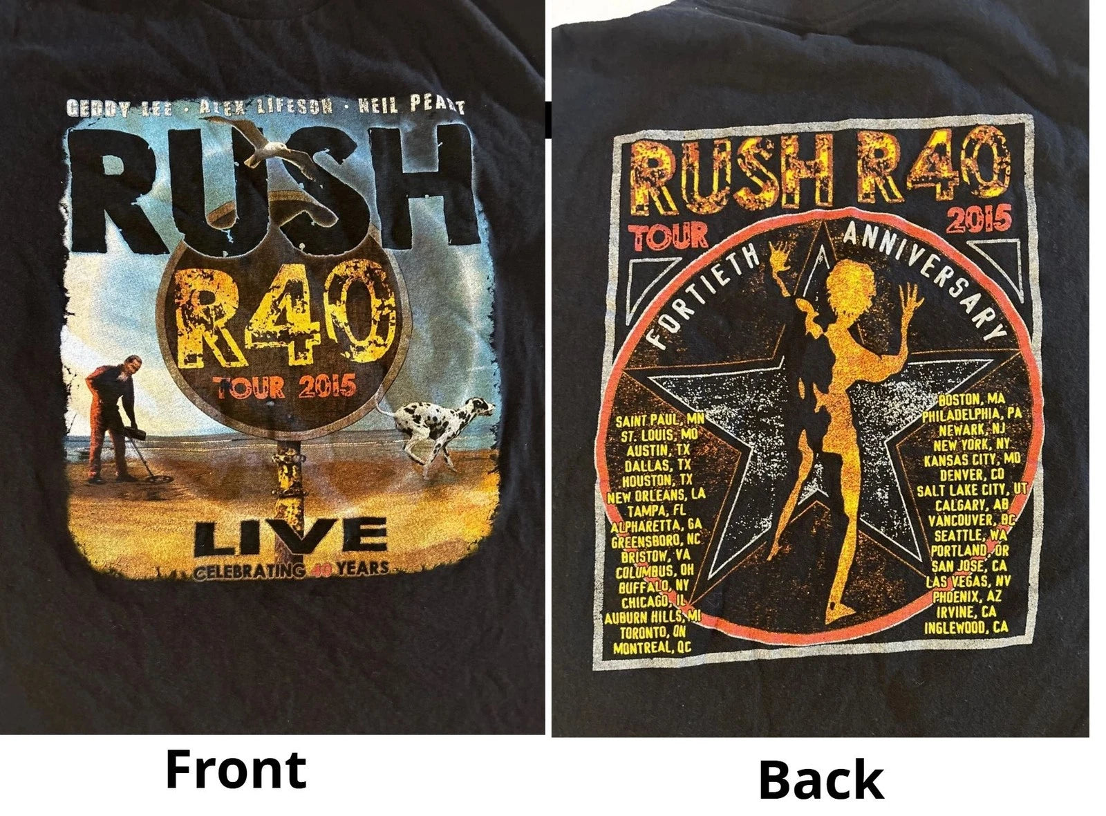 RUSH R40 Tour 2015 40th Anniversary Concert T-Shirt Tour Geddy Lee Neil Peart
