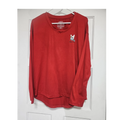 Jomspin Unisex Red Solid Cotton Knit V-Neck Long Sleeve Dog Embroidered Zize S/M