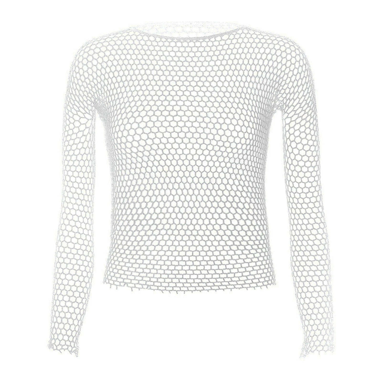Men's Mesh Fishnet T-Shirt See-Through Round Neck Long Sleeves Tops Clubwear
