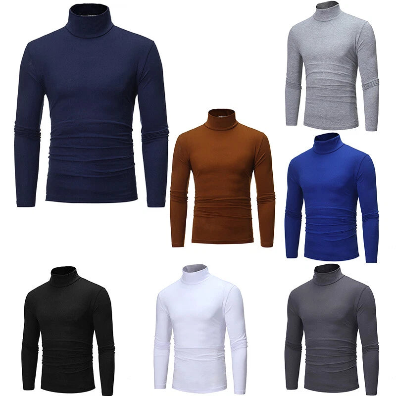 Mens Turtleneck Shirt Long Sleeve Pullover Sweater Undershirt Slim Fit Top