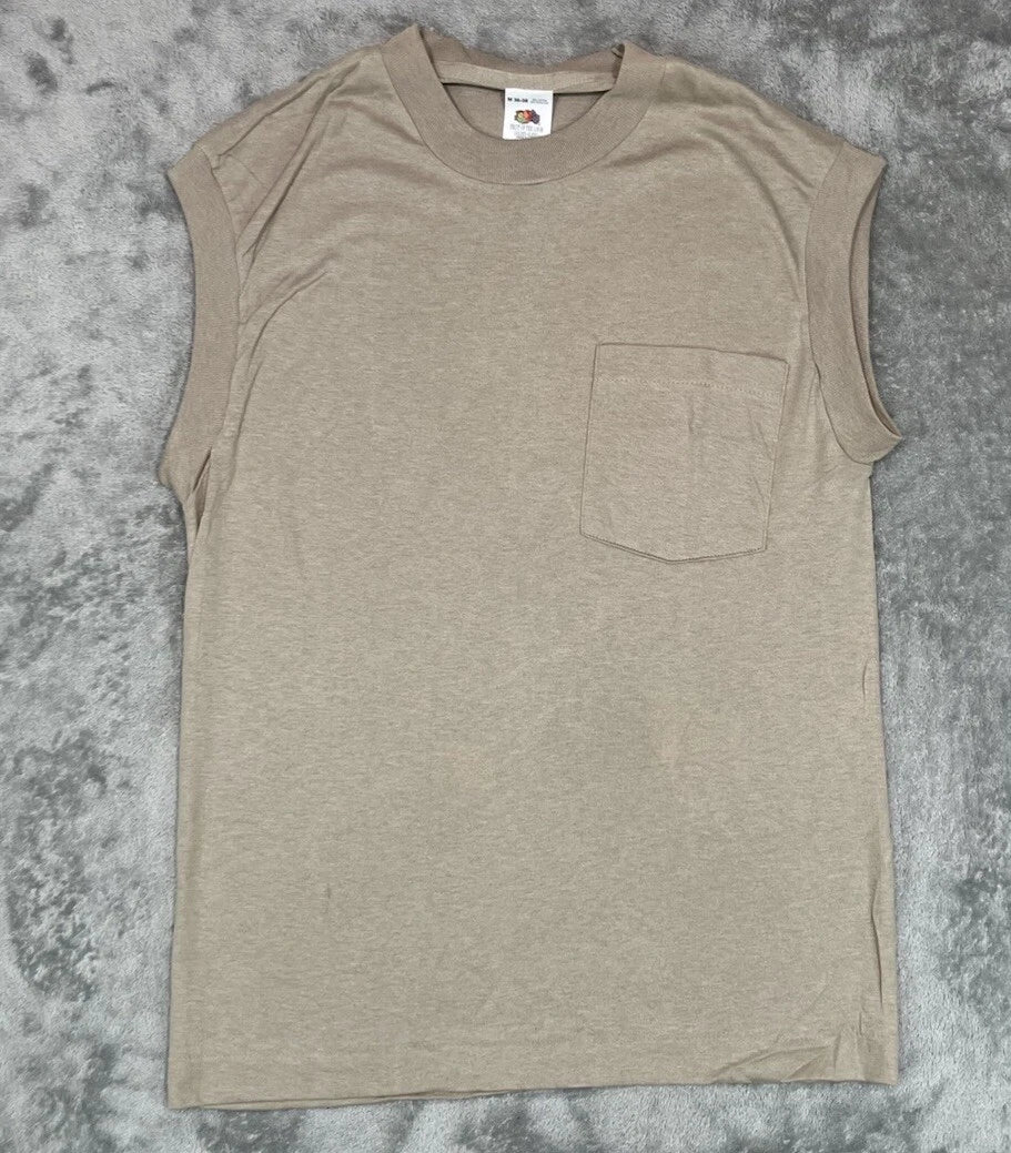 Fruit of the Loom Vintage T-Shirt NEW 1996 Muscle Pocket T Beige Size M 36-38