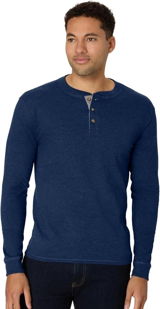 Men's Hanes Beefy Henley Shirt in Navy Heather, Large (42/44) - New in Package