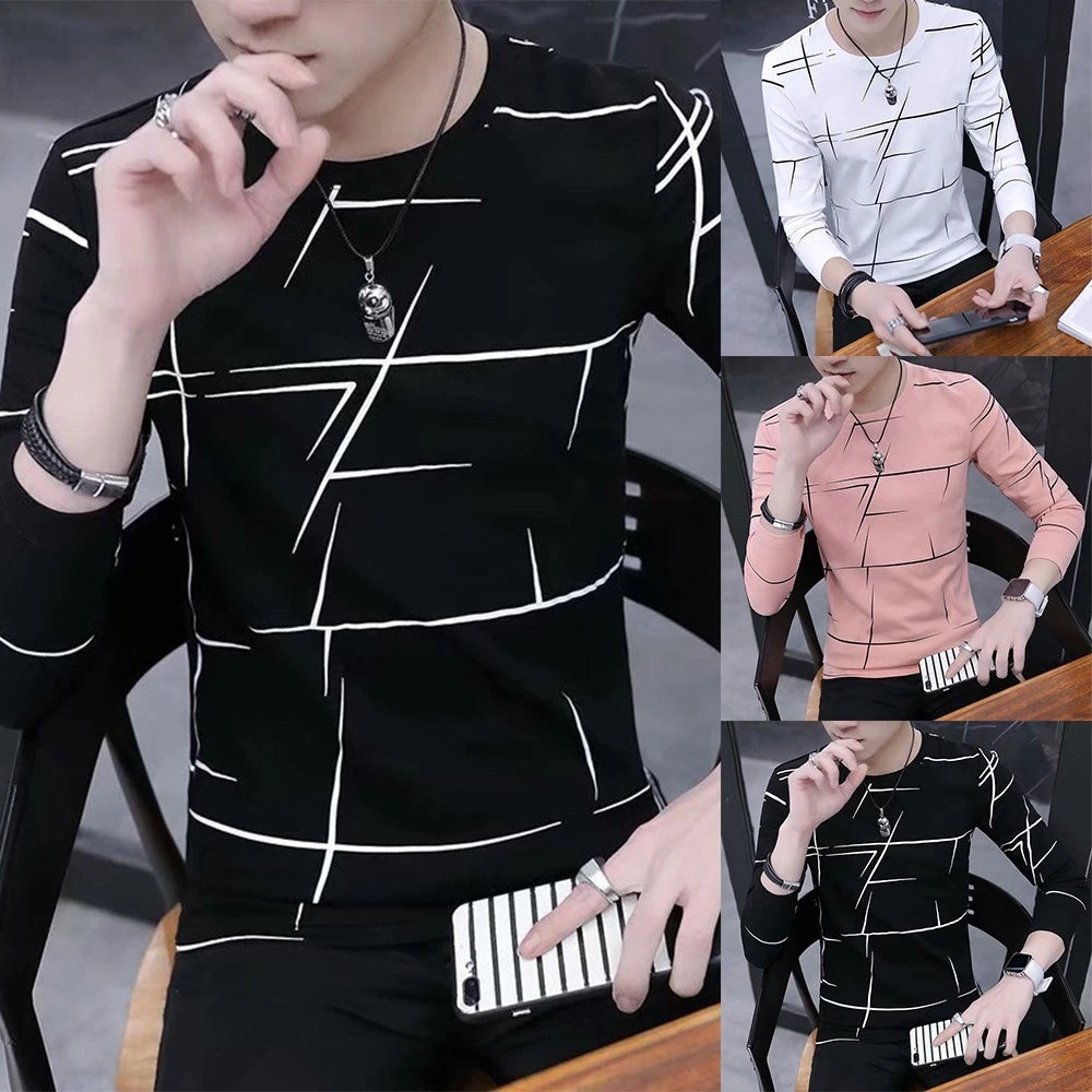 Streetwear Men T-Shirt Pullover Slim Fit Spring Clothing T Print Teenager Tops