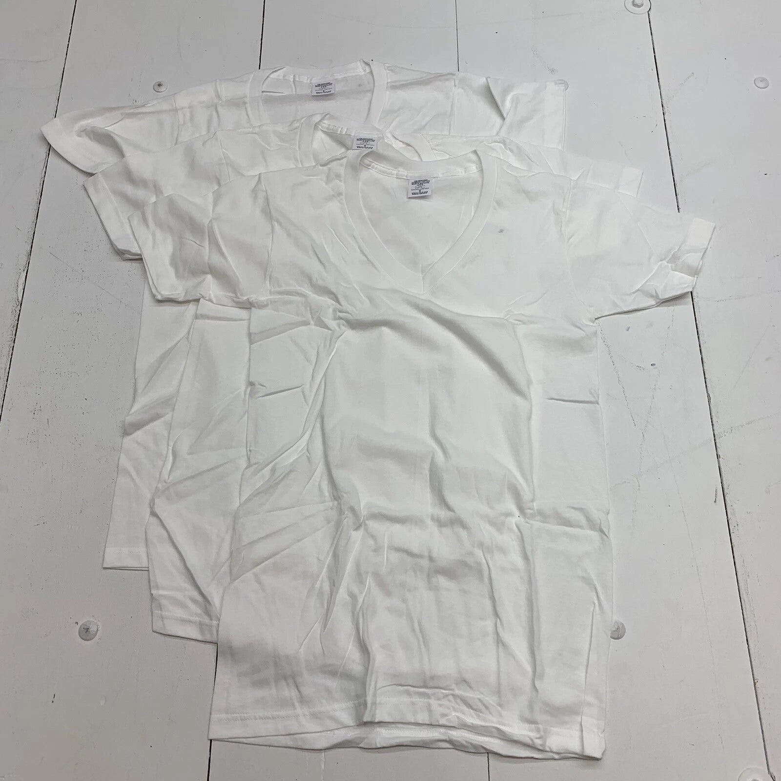 Mens 3 Pack White V neck Short Sleeve Size Small