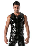 TOF Paris Shiny Vinyl PVC Look Fetish Zipped Tank Top, Black, Sleeveless