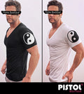 Pistol Boutique Herren Fitted T-Shirt Deep V-Neck YIN YANG Logo Print