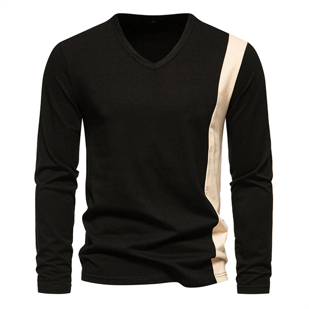 Men's Casual Long Sleeve T-Shirt Classic Slim V-neck Shirts