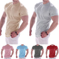 Men Slim Muscle Fit Stretch Tee Male Gym Crew Neck Short Sleeve T- Shirt Tops