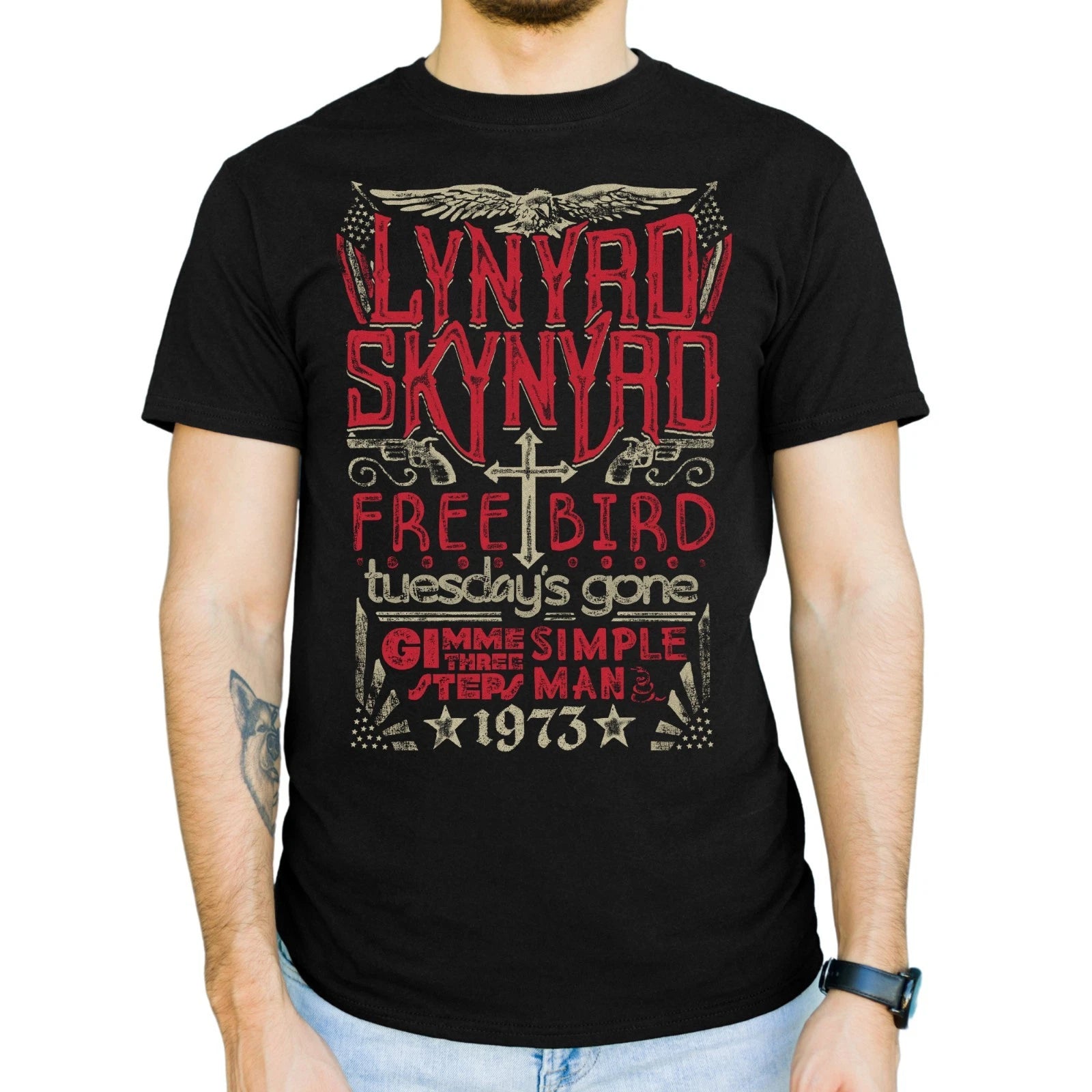 Lynyrd Skynyrd Hits Freebird Simple Man Gimme 70s Rock Gig Official Mens T-Shirt