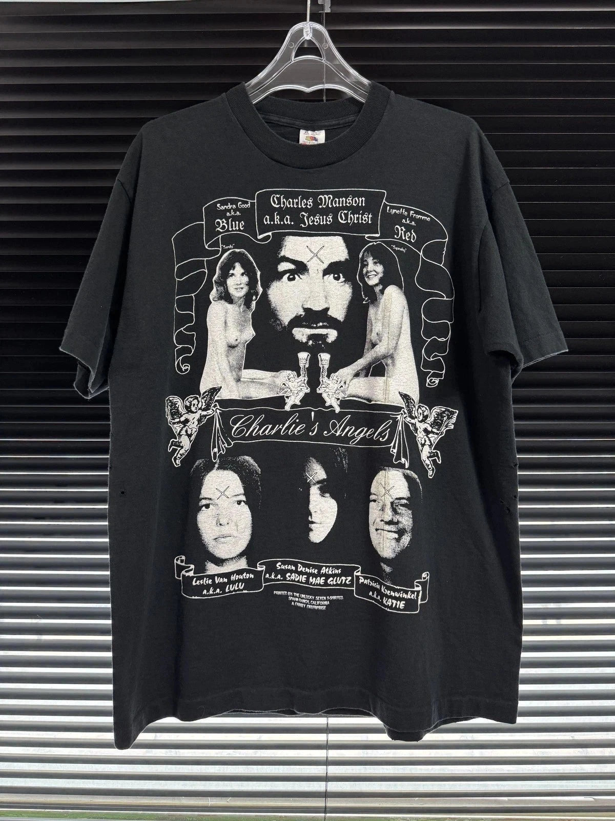Vintage 90s Charles Manson & Charlie's Angel Black Unisex Shirt S-5XL