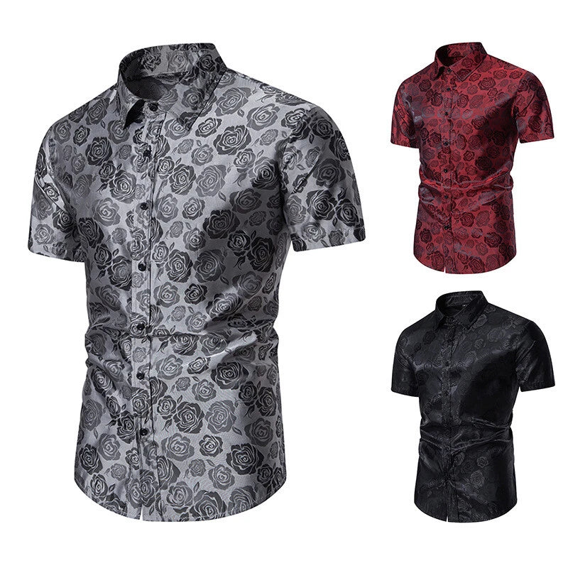 Men's Casual Slim Floral Shirts Short Sleeve Button Down Tops Blouse