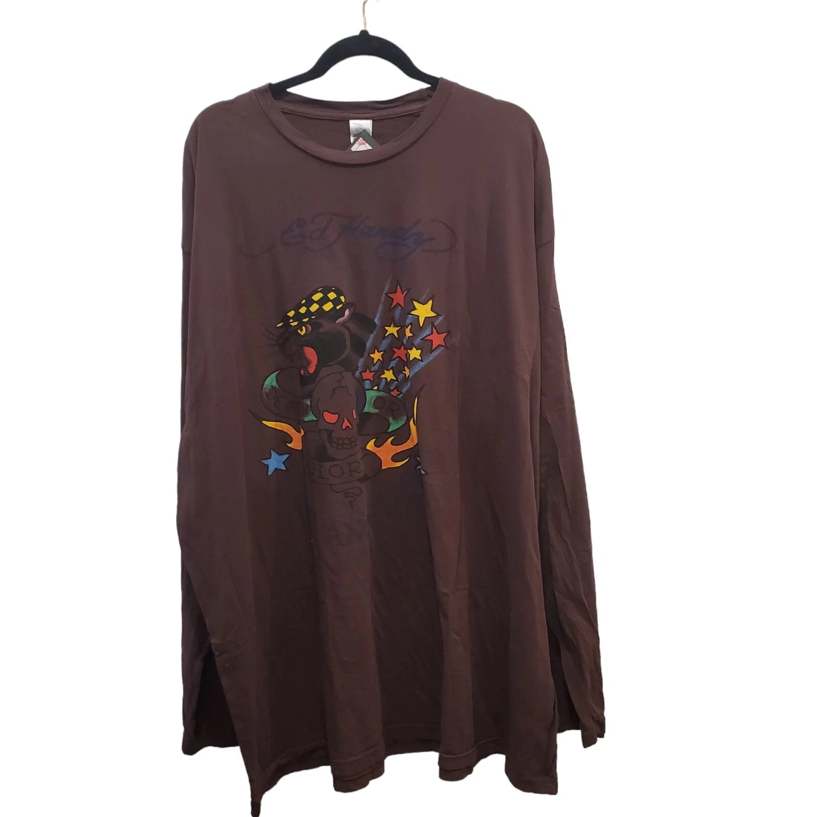 Vintage NEW Ed Hardy Mens 3X Brown Long Sleeve Skull Graphic NWT Shirt