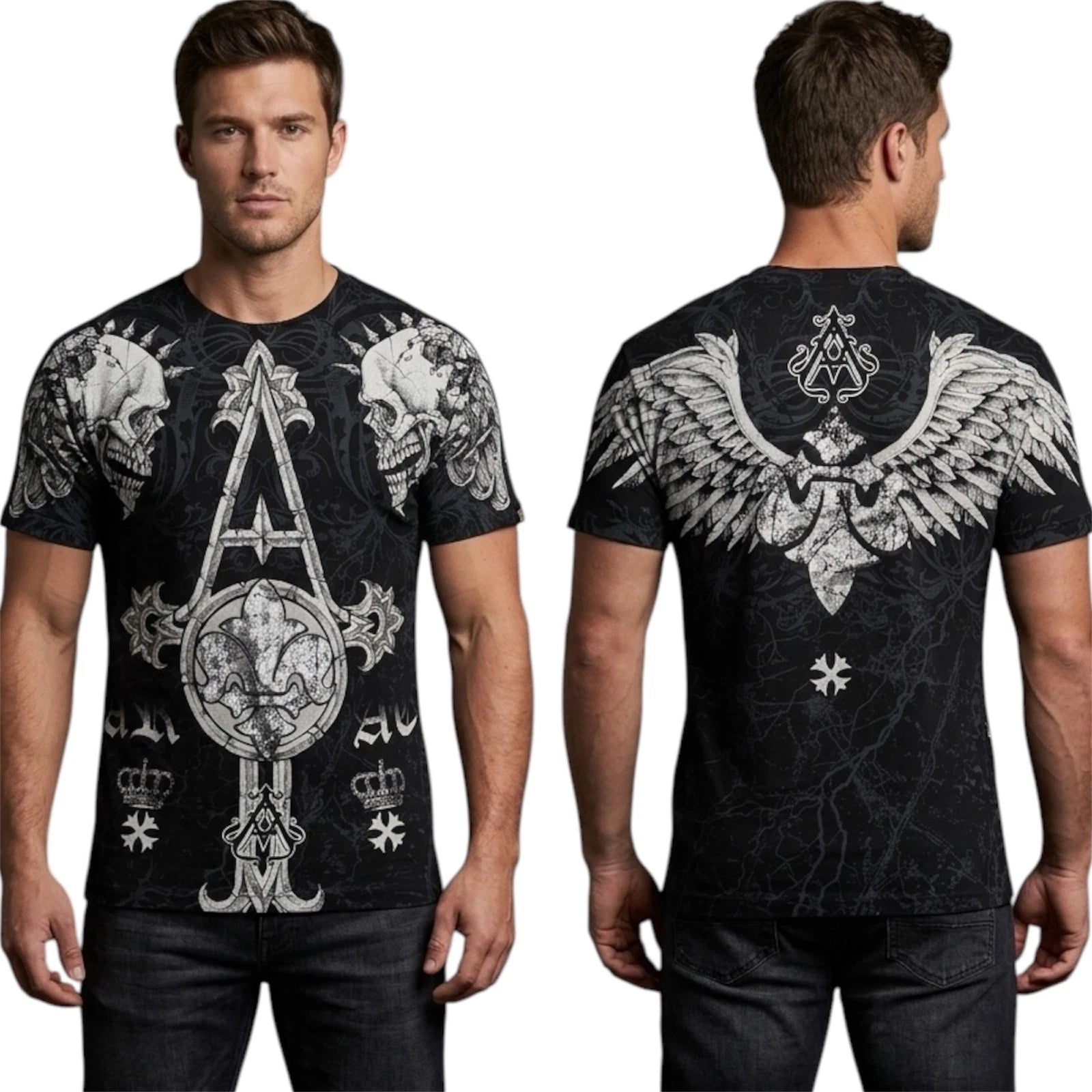 ARCHAIC by AFFLICTION Black TALL TALE Short Sleeve Slim Fit Y2K Mens T-shirt NWT