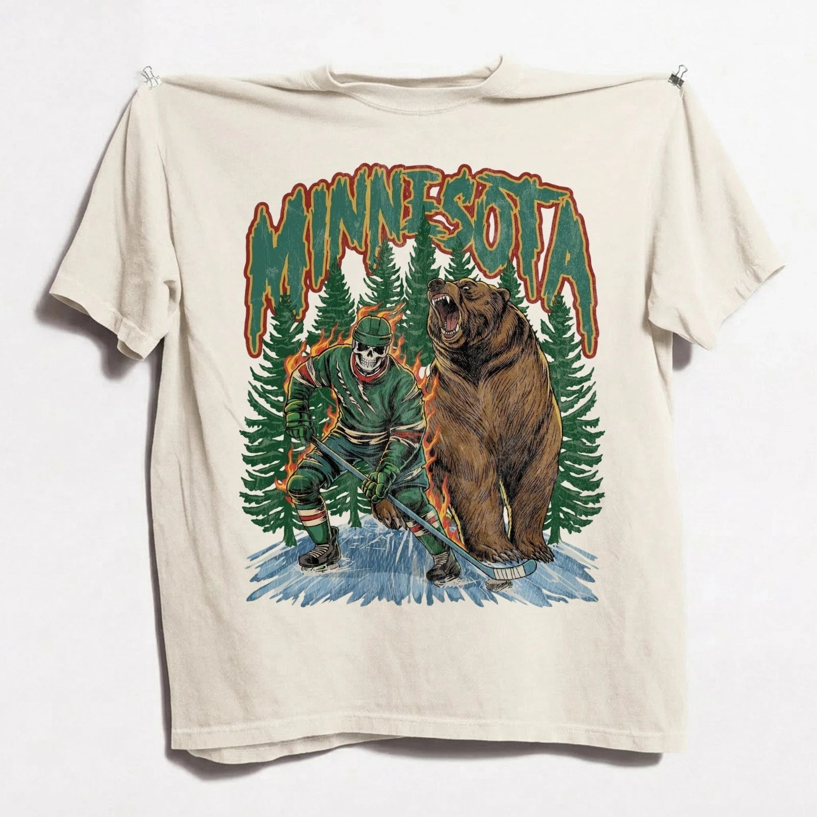 Minnesota Wild Ice Hockey Skeleton Vintage Comfort Color T-shirt