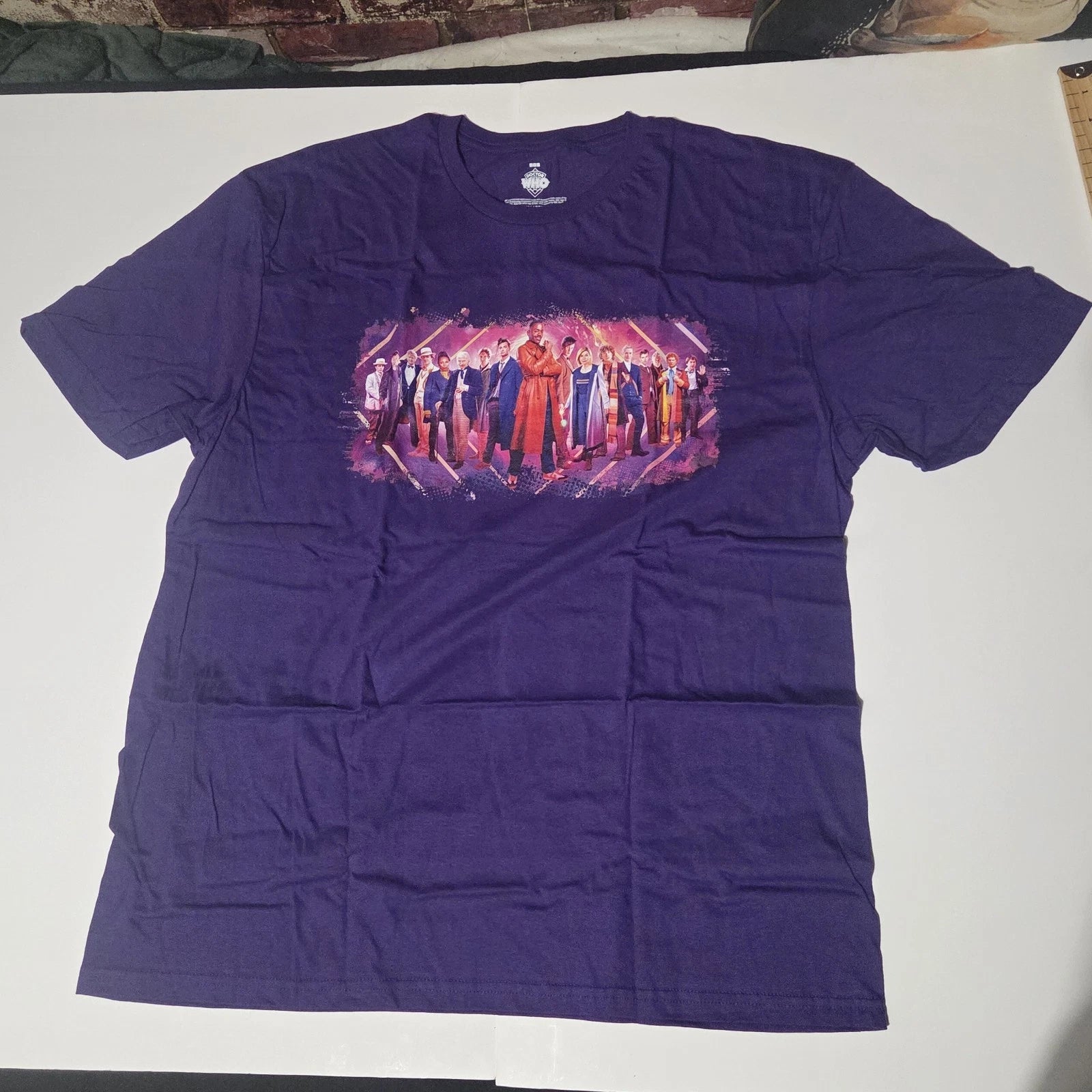 Offical Doctor Who: 1-15 Regeneration Print Unisex T-Shirt Purple, Size XL, New