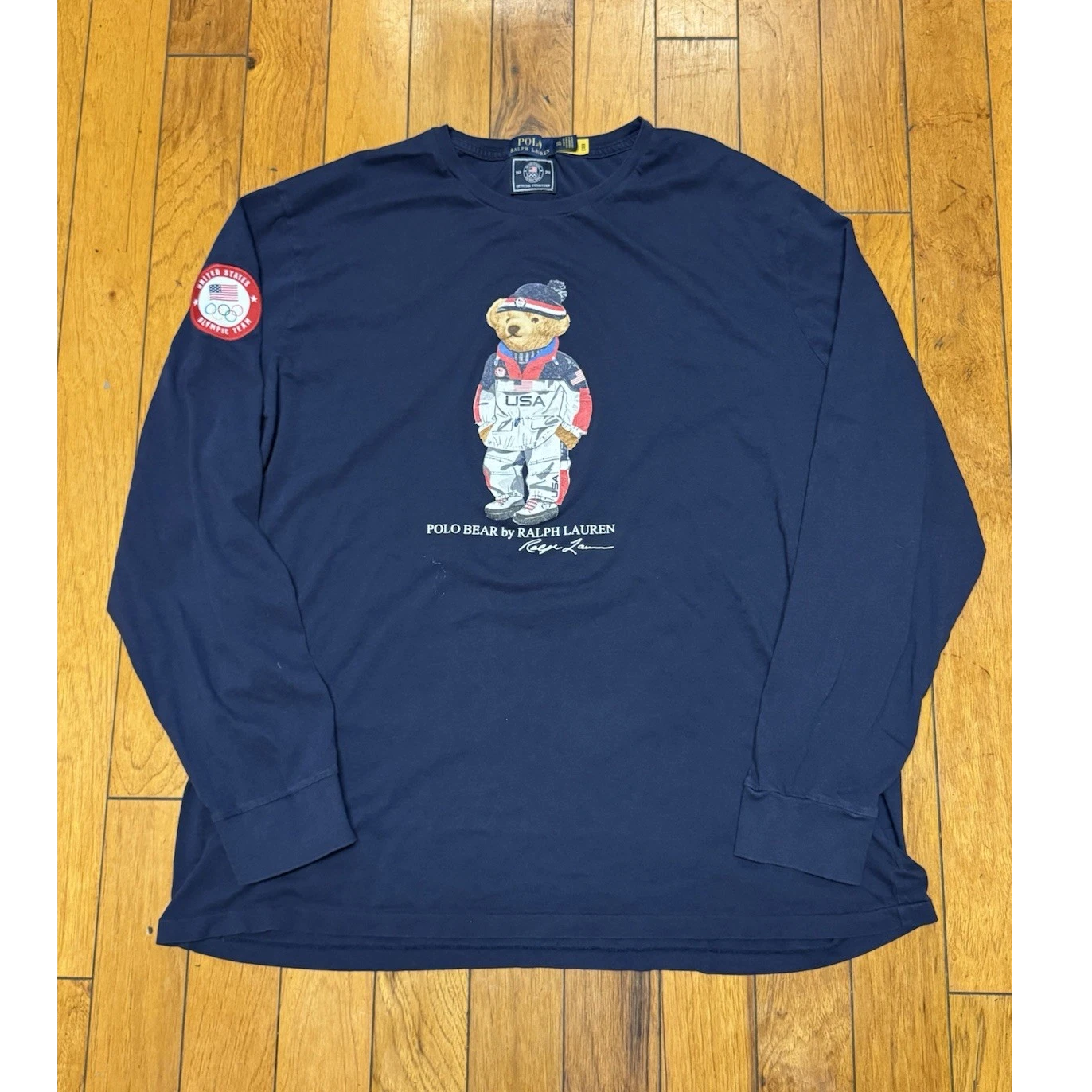 Rare Polo Ralph Lauren 2022 Olympic Bear Team USA Navy Long Sleeve Men's Size L