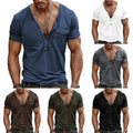 Short Sleeve T Shirt Blouse Tops Teebuttons Pockets Solid Slim Fit V Neck *