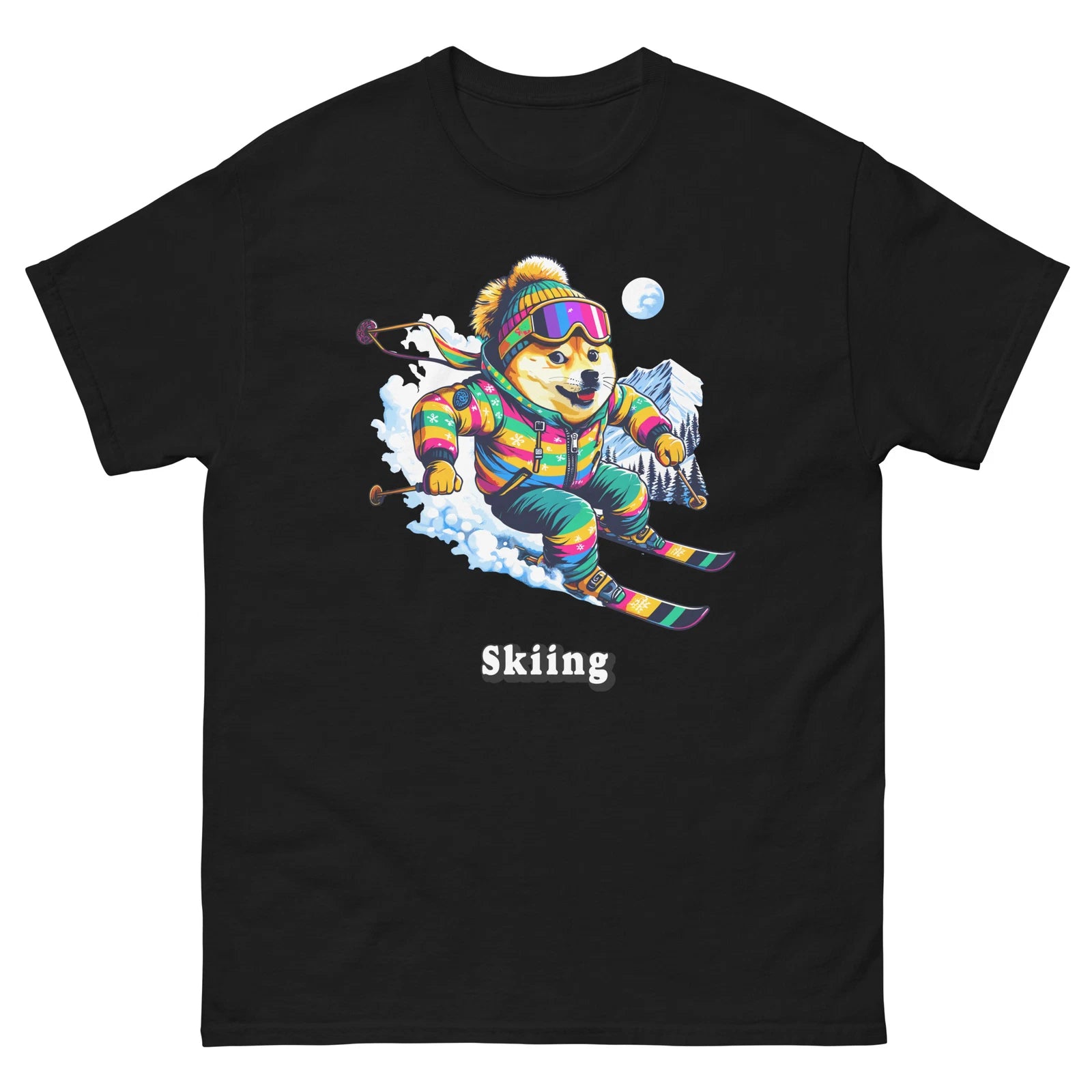 Skiing Doge Skiing Funny Ski Skier Dog Meme Cute Shirt T-Shirt