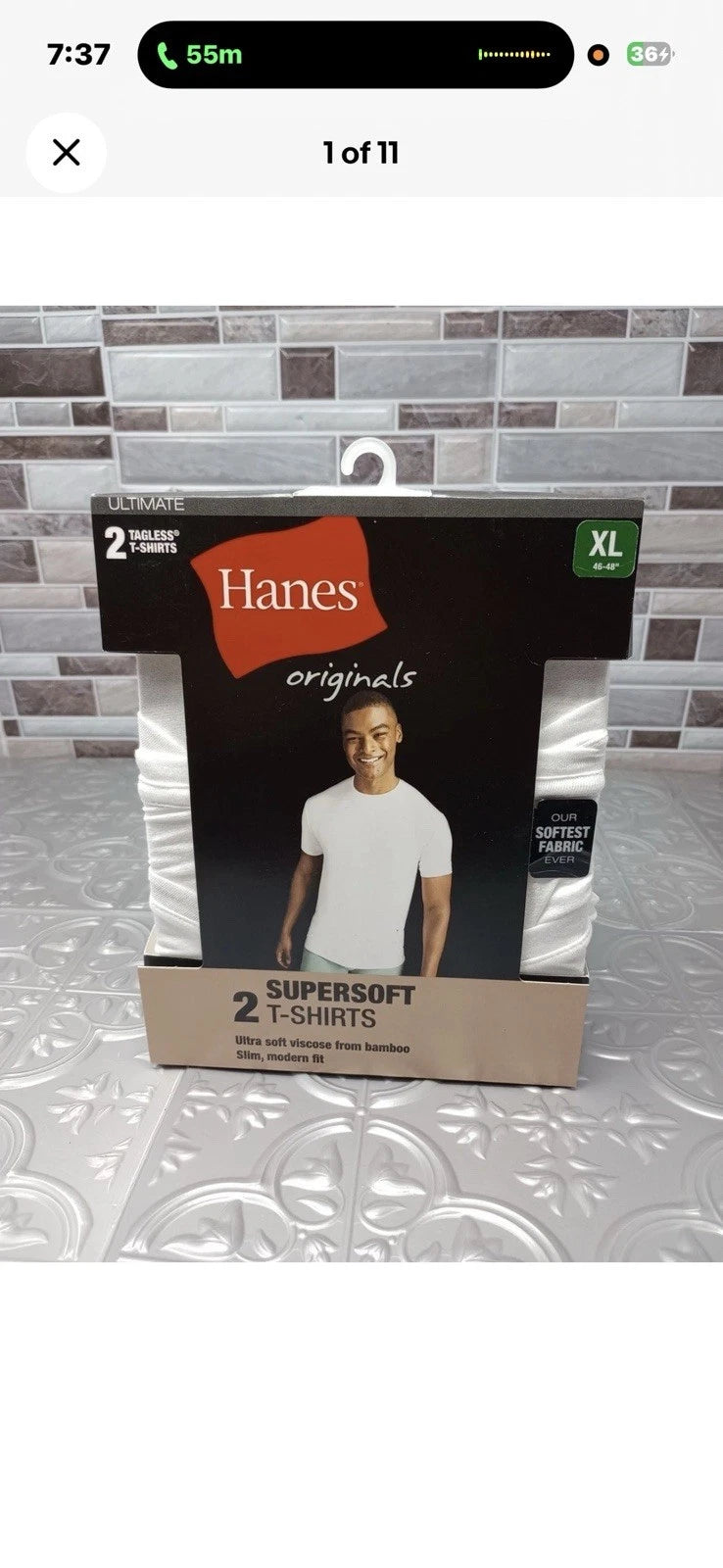 Mens Size XL Hanes Originals Tagless T-Shirts Supersoft Slim Modern Fit  White