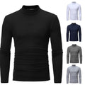 Men Turtleneck Pullover Base T Shirt Slim Fit Elastic Long Sleeve Solid Color
