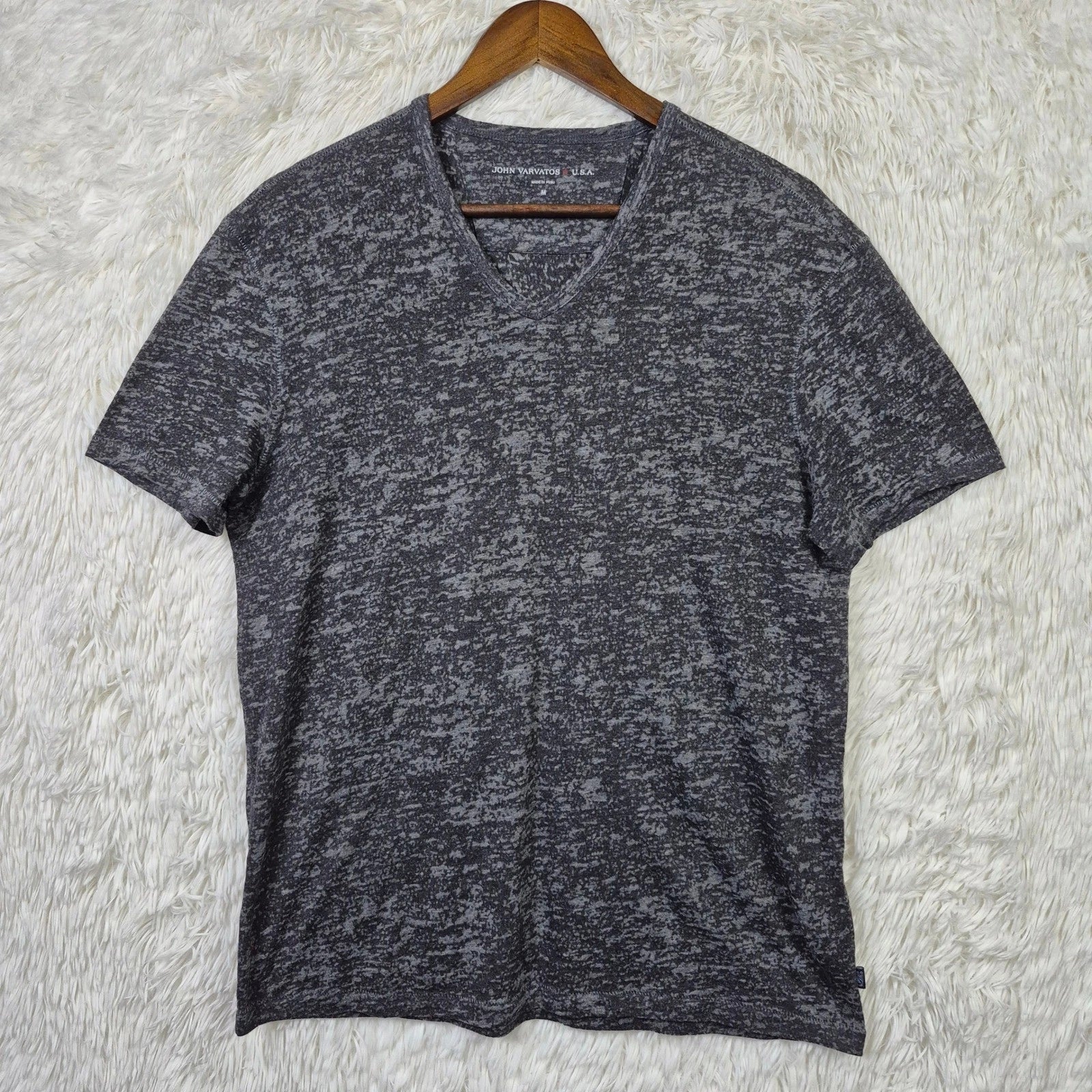 John Varvatos USA Mens V-Neck T-Shirt Gray Black Burnout Space Dye Size M