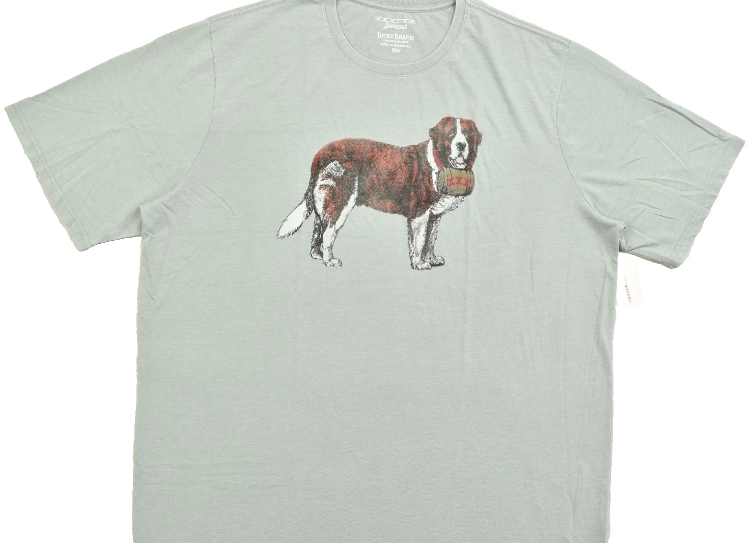 Lucky Brand Men's St. Bernard Dog Tee Short Sleeve Gray Crew Neck Size 3XLT NEW