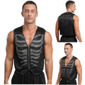 Men's Sleeveless V Neckline Skeleton Shaped Decor Vest Zipper Front Waistcoat