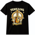 Music T Shirt Peace Love Guitar Retro Hippie Festival Graphic Tee